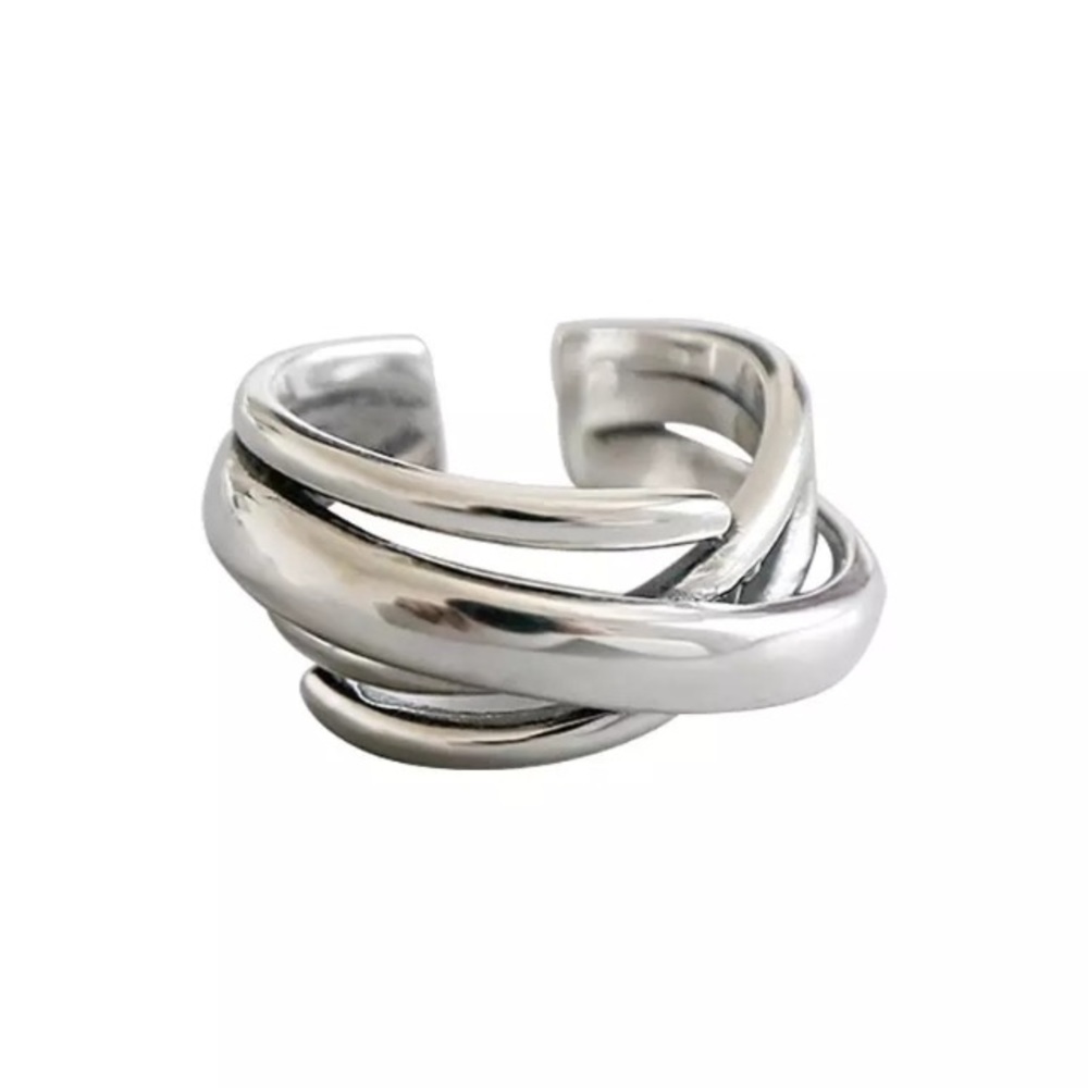 Silver Boho Stacked Criss Cross Adjustable Ring - Picture 3 of 6